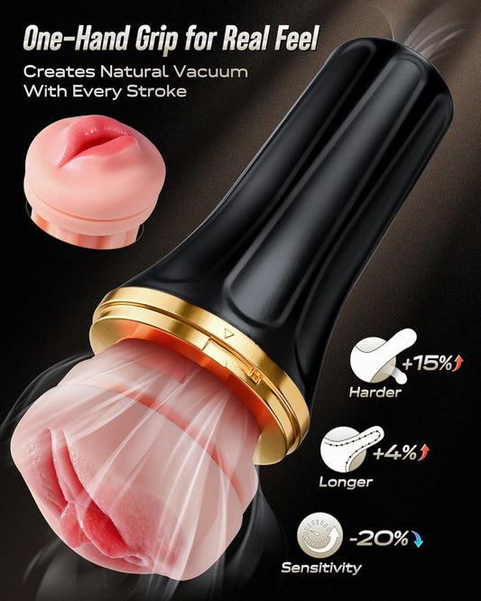 EINSEO Male Masturbator with Dual Sleeves - 7.5in Pocket Pussy & Mouth Textured Soft Fleshy TPE Channel Sex Toys for Men, Adjustable Suction Male Manual Stroker, Penis Training Adult Toys, Easy-Clean