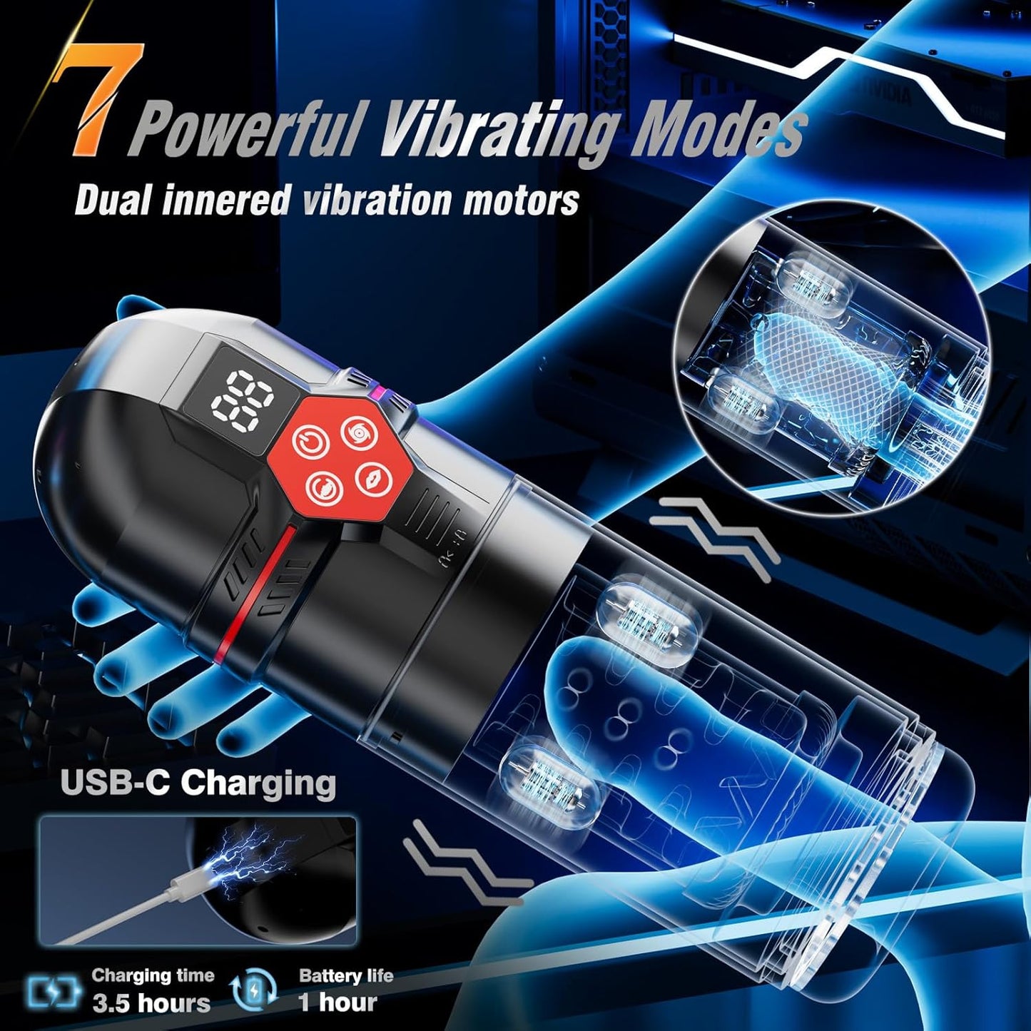 Male Masturbator Penis Pump - Male Sex Toys for Men with Upgrade 12 S Vacuum Pump & 7 Thrusting Rotating Vibrating Sucking Licking LCD Adult Toys Mens Sex Toys Pocket Pussy Pumps & Enlargers