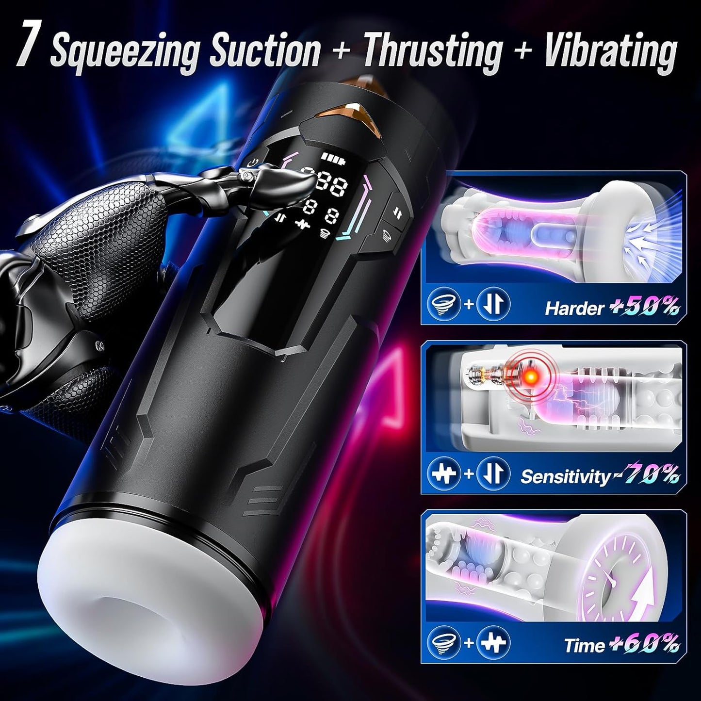Sex Toys for Men Male Masturbator - Pocket Pussy Mens Sex Toy with 8 Sucking & Thrusting & Vibrating, Adult Toys Penis Pump Male Stroker, Sex Machine LCD Display & Suction Base