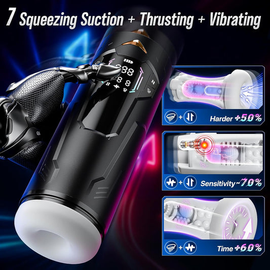 Sex Toys for Men Male Masturbator - Pocket Pussy Mens Sex Toy with 8 Sucking & Thrusting & Vibrating, Adult Toys Penis Pump Male Stroker, Sex Machine LCD Display & Suction Base