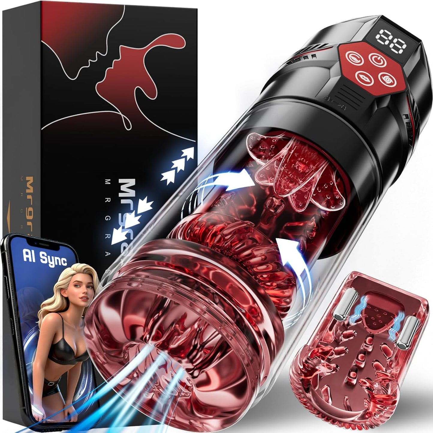 Male Masturbator Penis Pump - AI Sync Male Sex Toys for Men with 12 S Vacuum Pump & 7 Thrusting Rotating Vibrating Sucking Licking Adult Toys Mens Sex Toys Pocket Pussy Pumps & Enlargers