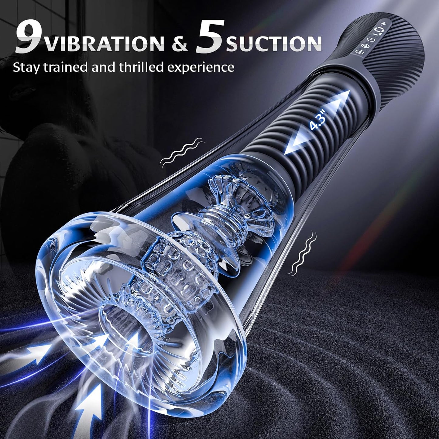Male Masturbator Penis Pump - Transparent Visual Male Sex Toys for Men, APP Control Vibrating Spring & Power Suction with 2 Replaceable Sleeves & 6 Penis Rings for Masturbation Glans Trainer