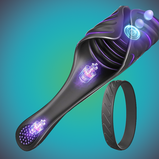 Tapping Vibrating Male Masturbator with Bend-to-Fit Testicle Vibrator, Hands Free Penis Vibrator Stroker Trainer with Cock Ring, Adult Sex Toys for Men, Mens Vibrating Blowjob Sex Machine Masturbation