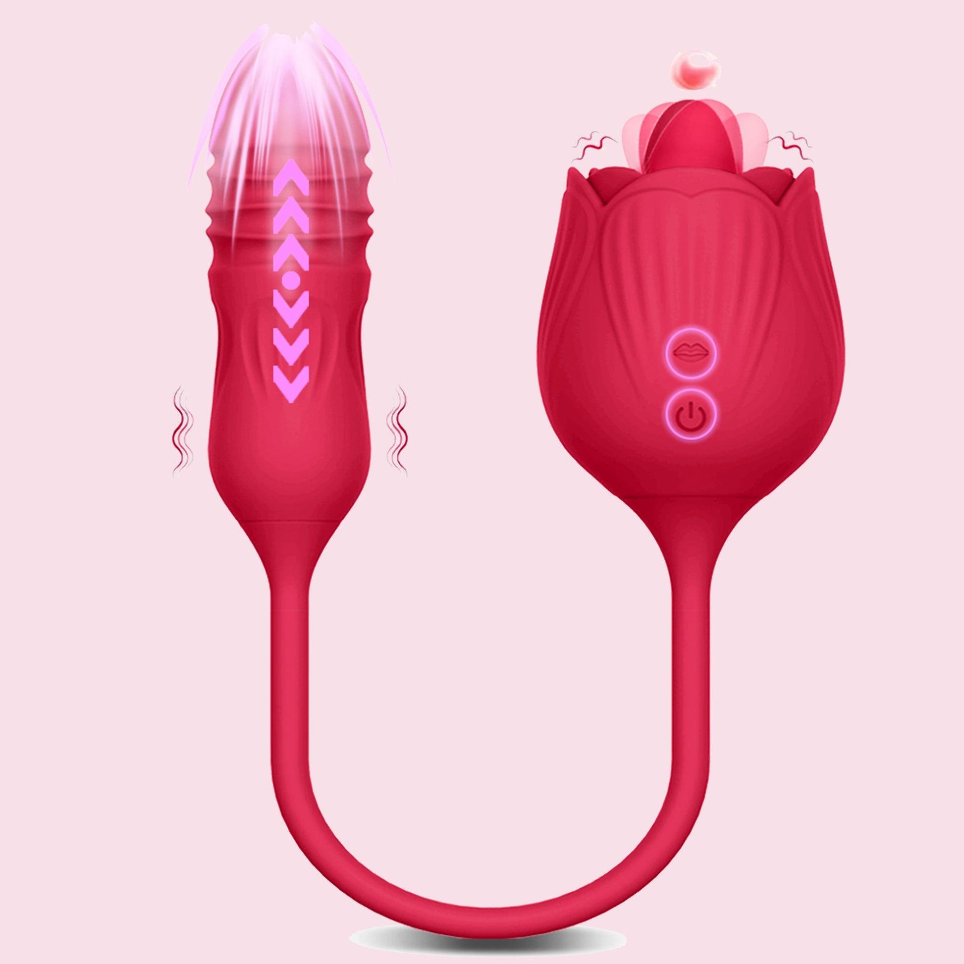 Rose Toy Dildo Thrusting Vibrator for Women Clitoris Stimulator Tongue Licking Love Egg Stretching Adults Goods Sex Toys Female - Gawk 3000 