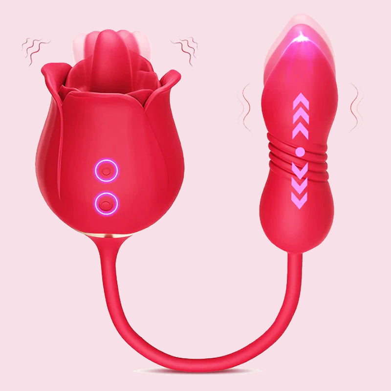 Thrusting Rose Licking Toy Red 3 In 1  G Spot Rose Vibrator