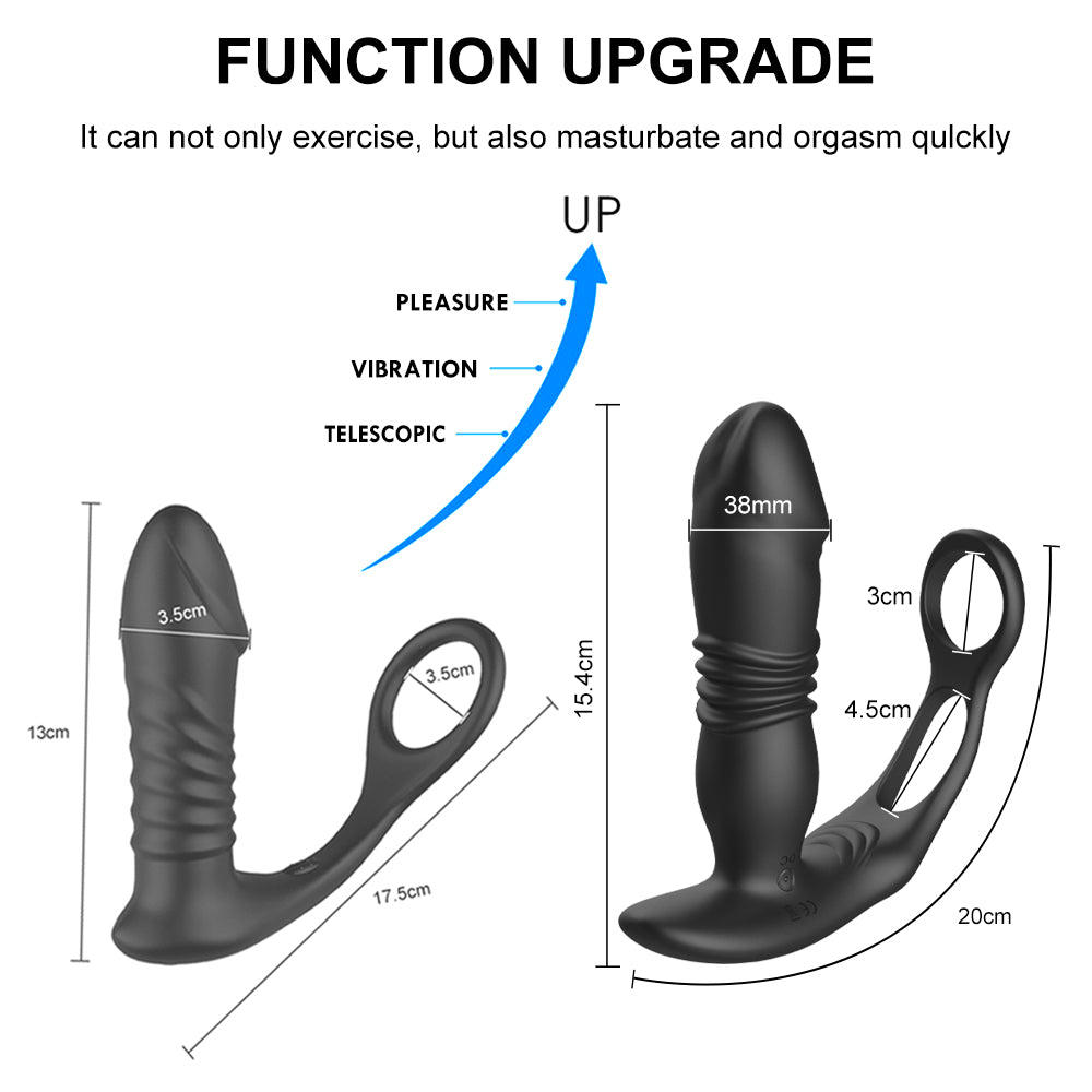 Thrusting Prostate Stimulator Massager Toy, Delay Ejaculation Lock Ring Anal Butt Plug Sex Toys Dildos for Men - Gawk 3000 